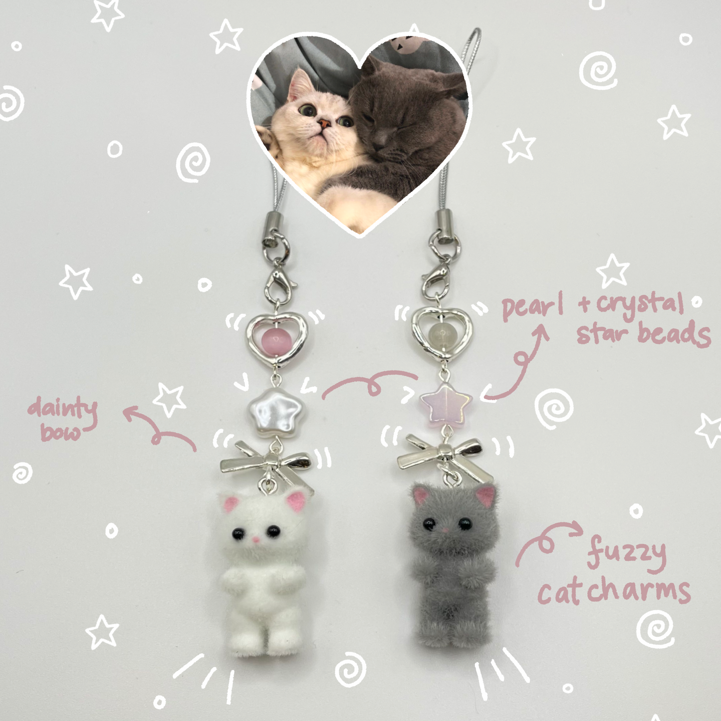 Kawaii Matching Cat Keychains/Phone Charms (Hand-made)