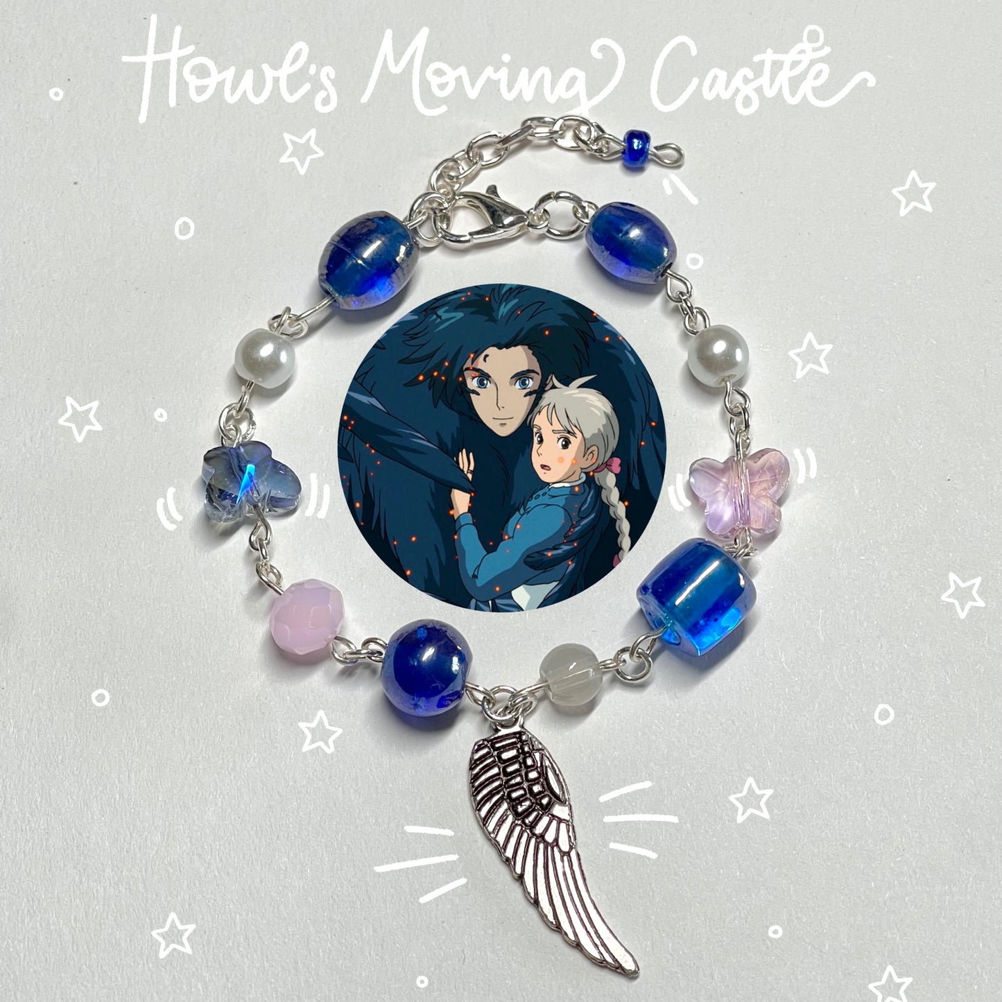 Howl's Moving Castle Anime Inspired Beaded Chain Charm Bracelet (Hand-Made)