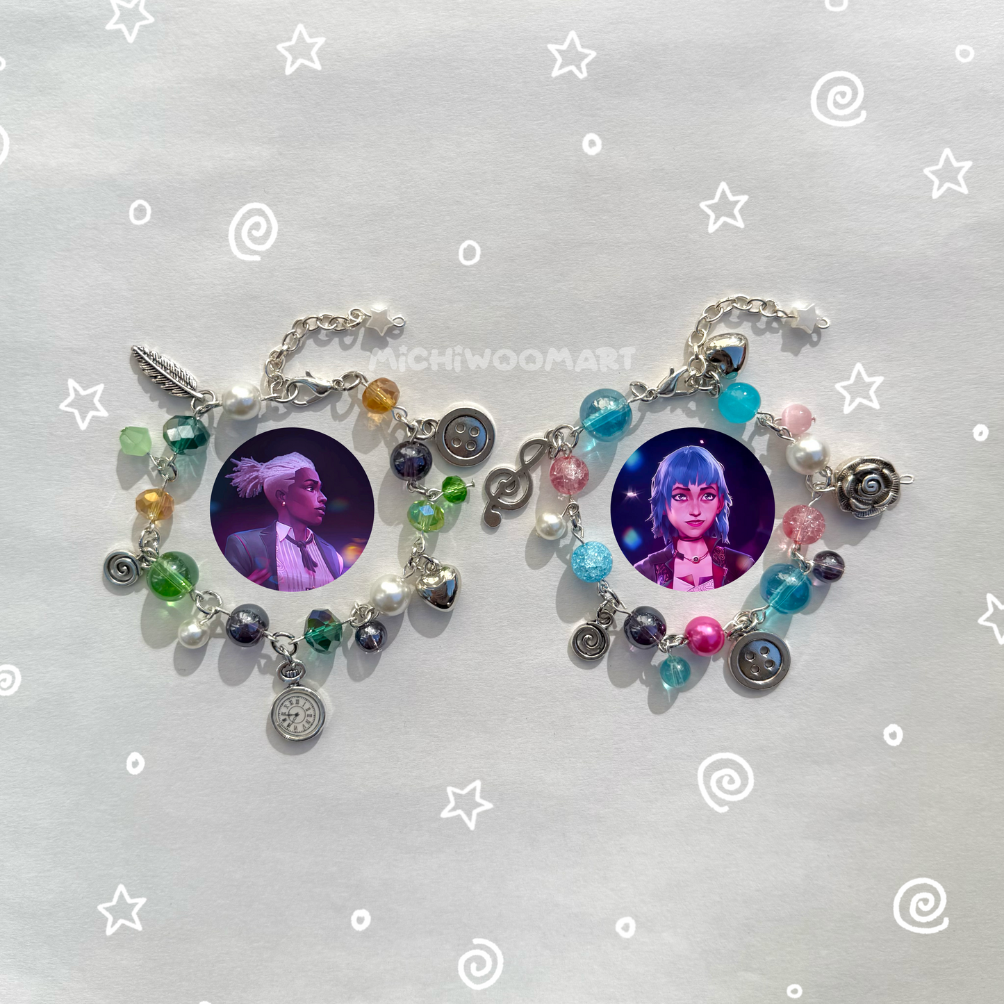 Arcane Ekko and Jinx/Powder Inspired Charm Bracelets (Hand-Made)