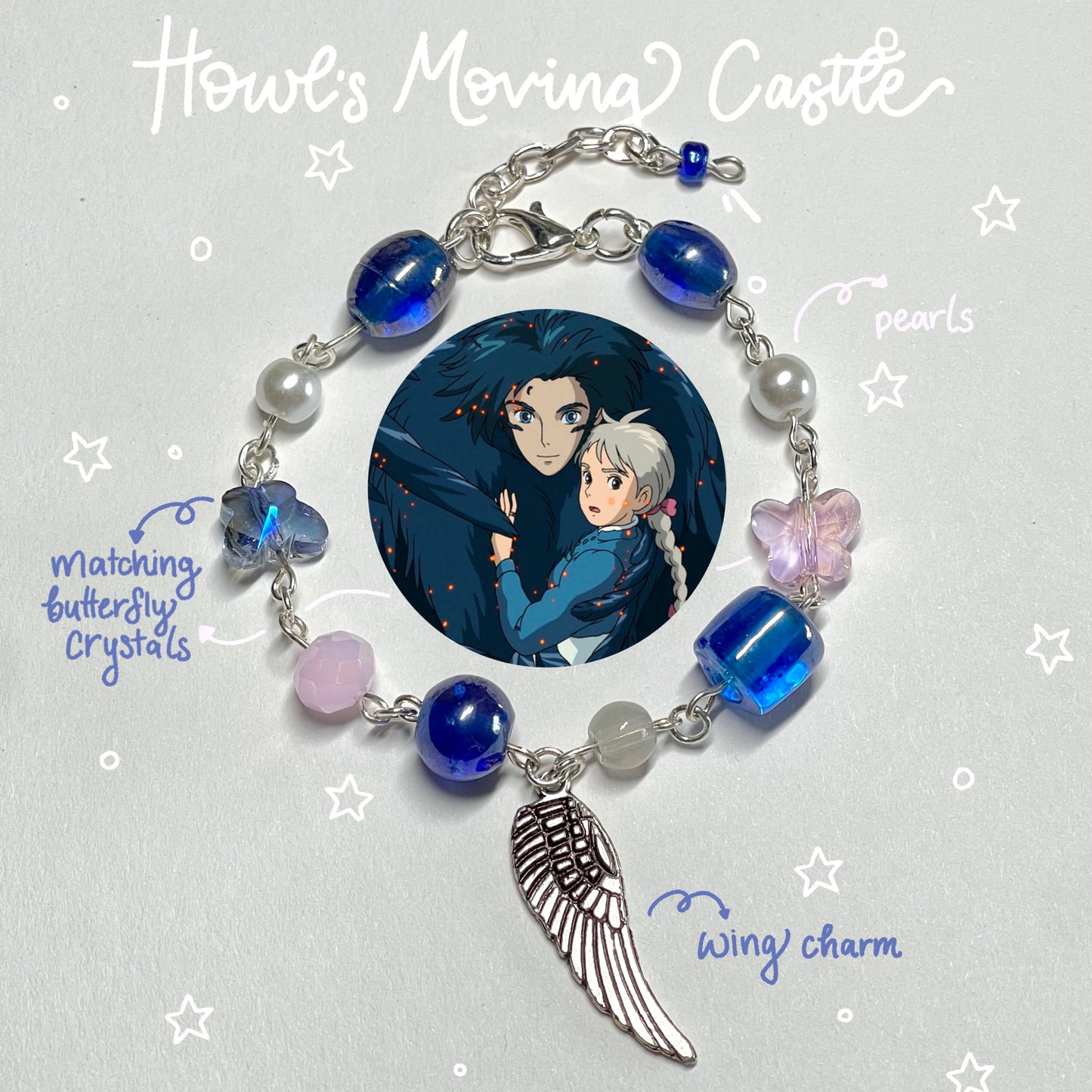 Howl's Moving Castle Anime Inspired Beaded Chain Charm Bracelet (Hand-Made)