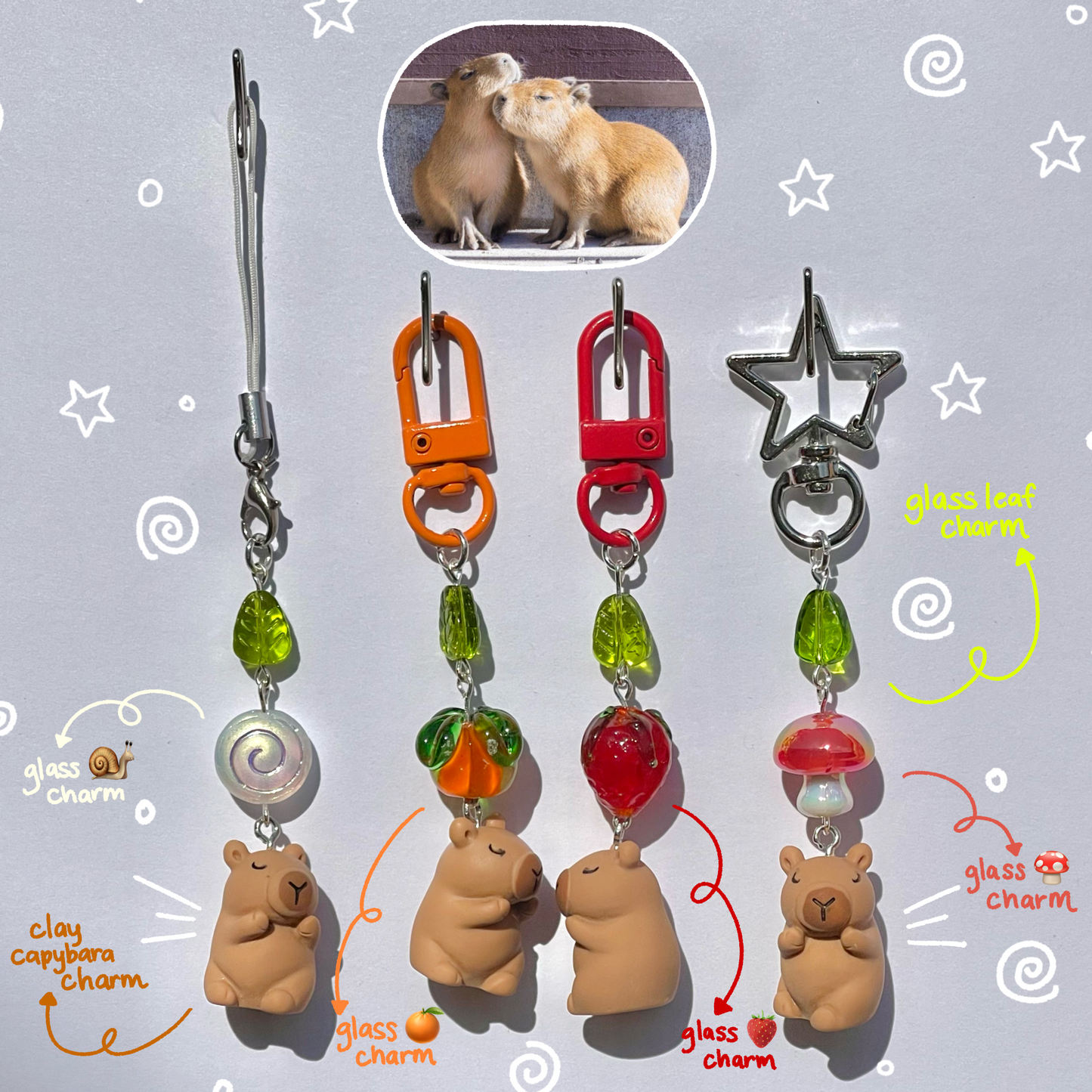 Kawaii Capybara Keychains/Phone Charms (Hand-made)