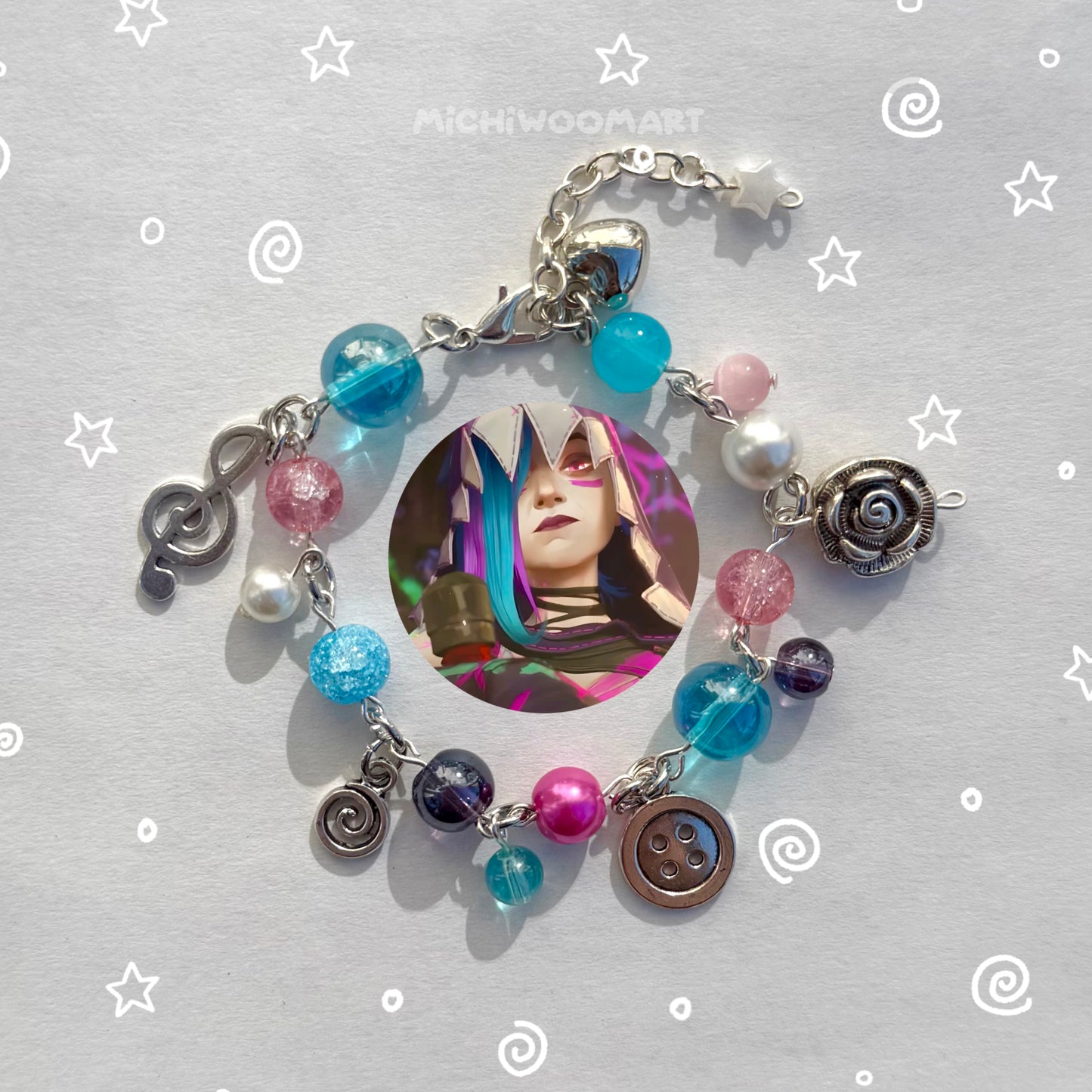 Arcane Ekko and Jinx/Powder Inspired Charm Bracelets (Hand-Made)