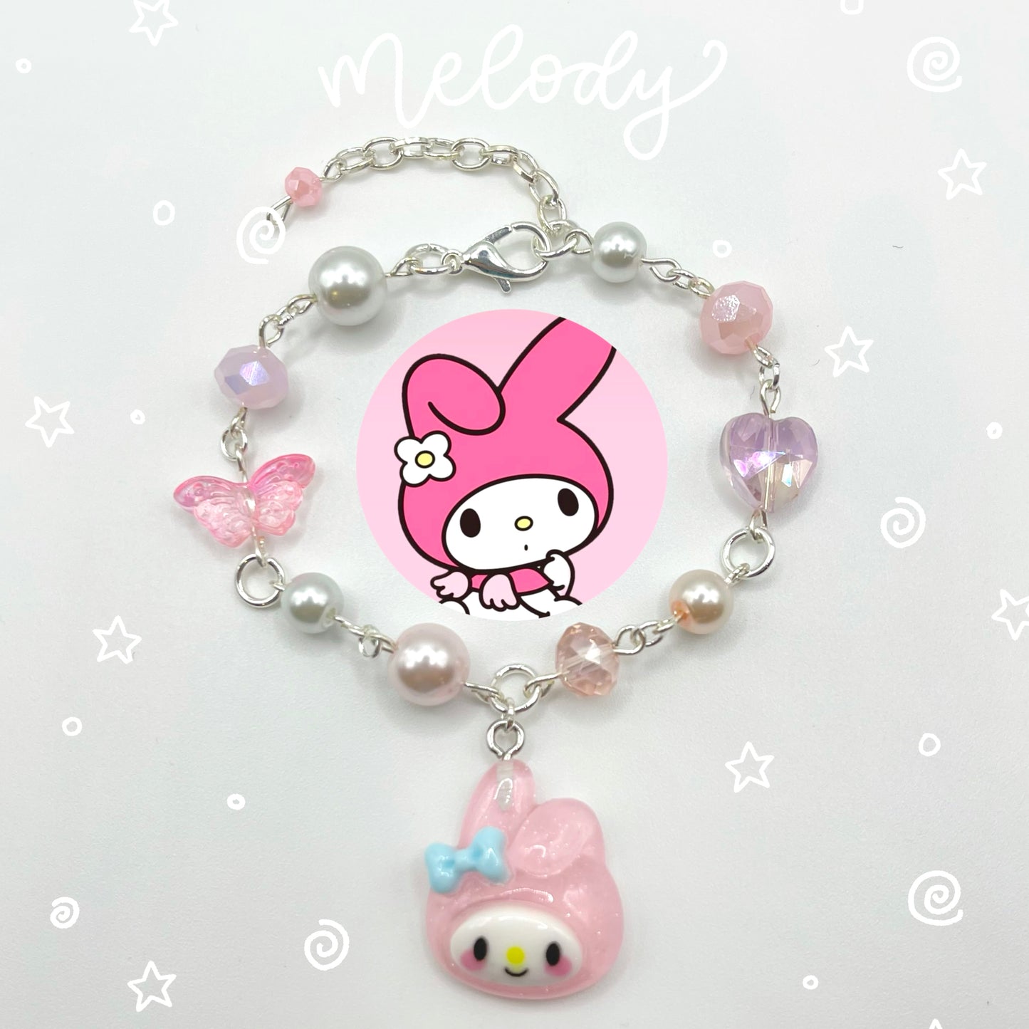 Kawaii Sanrio Inspired Beaded Chain Charm Bracelet (Hand-Made)