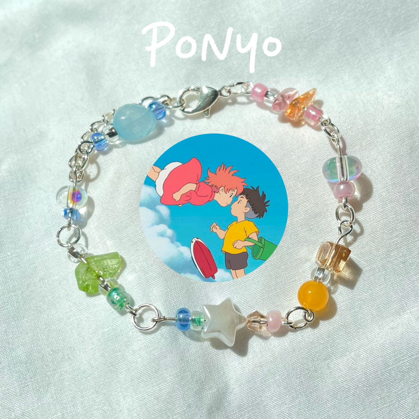Ponyo Anime Inspired Beaded Chain Charm Bracelet (Hand-Made)
