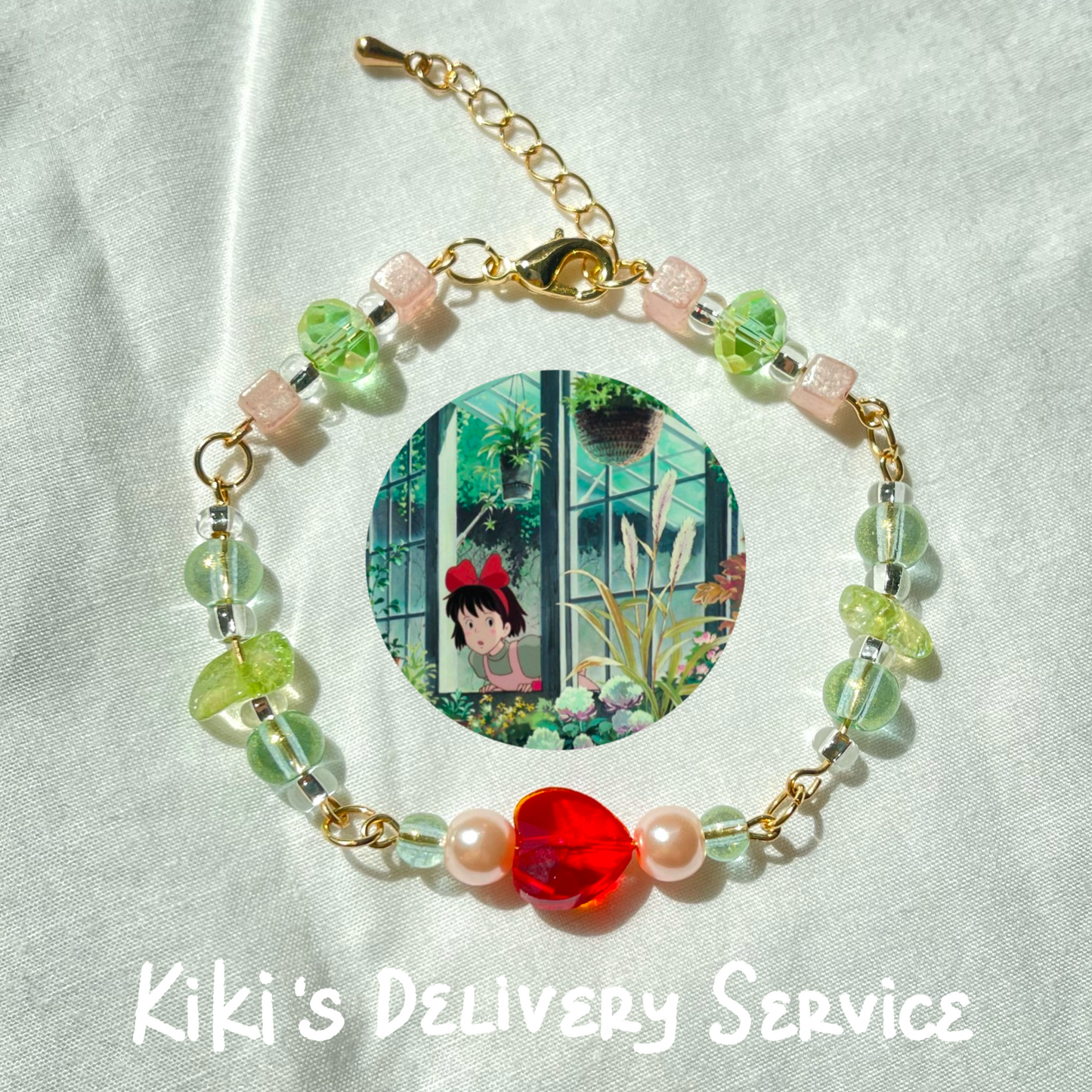 Kiki's Delivery Service Inspired Beaded Chain Charm Bracelet (Hand-Made)