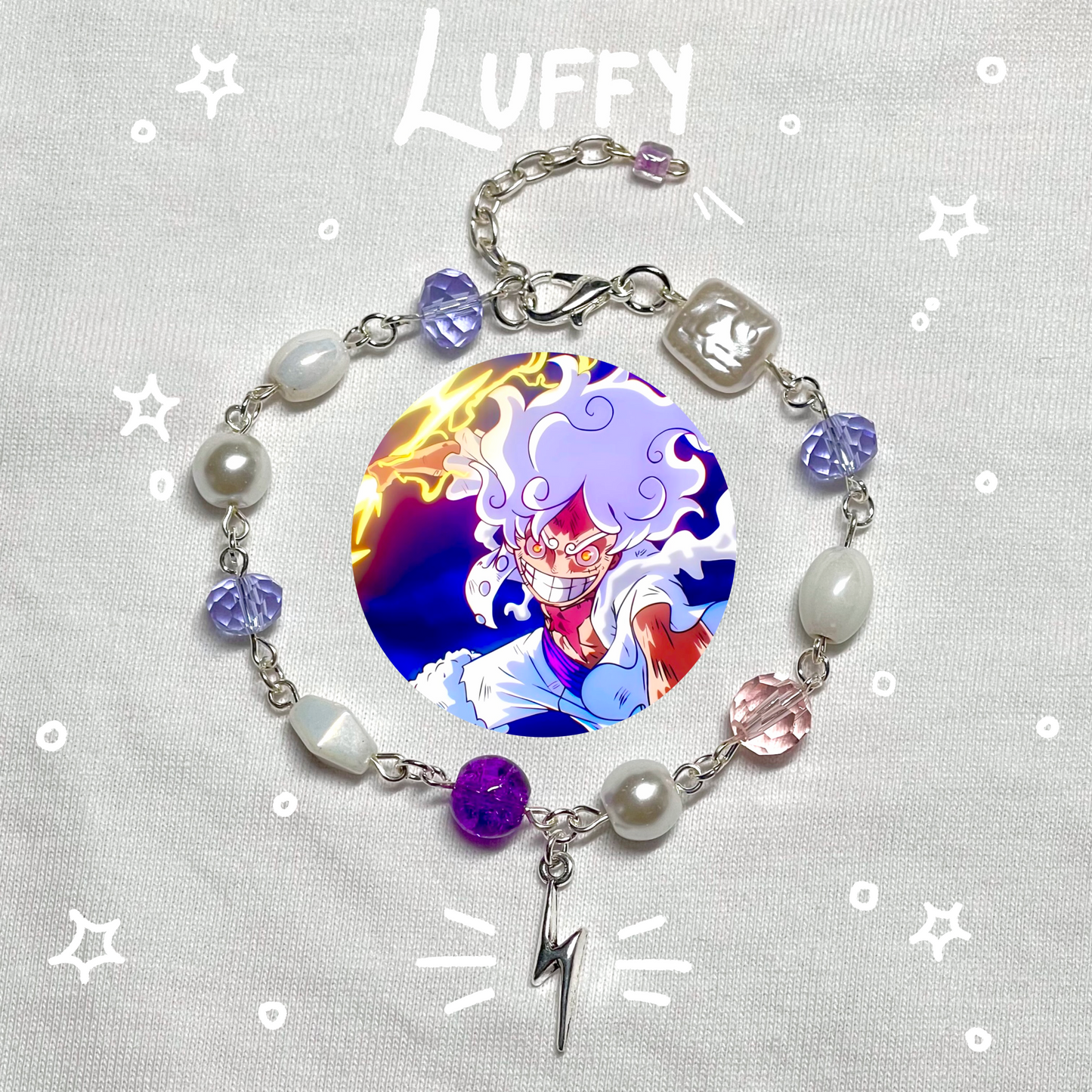 Gear 5 Luffy Inspired Beaded Chain Charm Bracelet (Hand-Made)